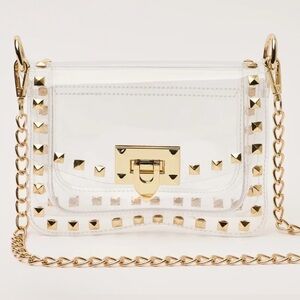 EUC Jackie Clear Bag w gold studs.